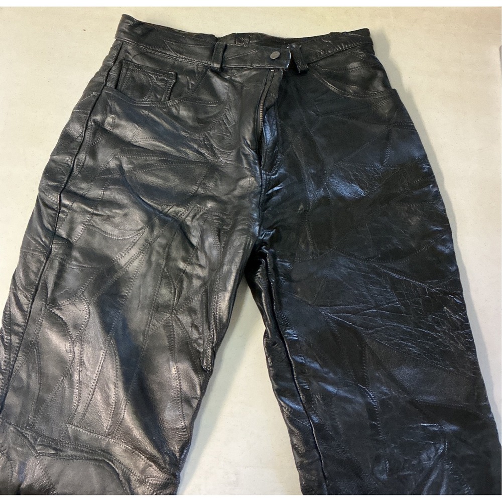 Navarre Leather Company Black Patchwork Genuine Leather Pants Vintage Size 12
